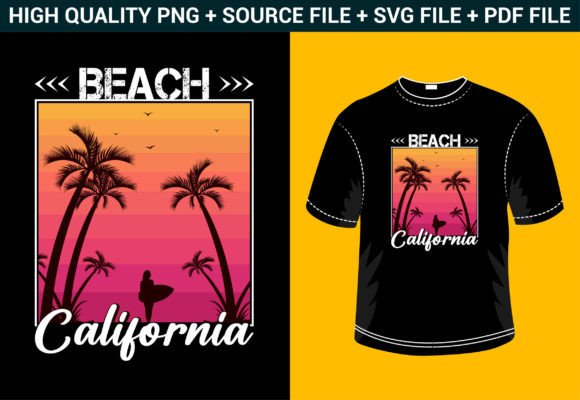 Beach California Summer Retro T-shirt Graphics