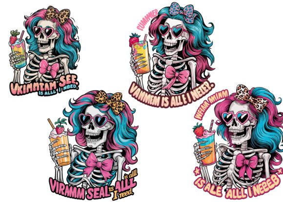 Colorful Summer Skeleton Girl T-Shirt Graphics