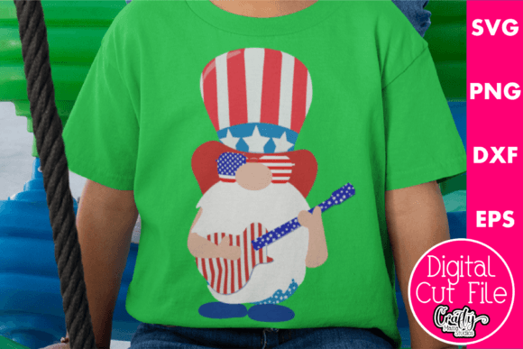 Fourth of July Guitar Gnome Graphics for T-Shirt Designs