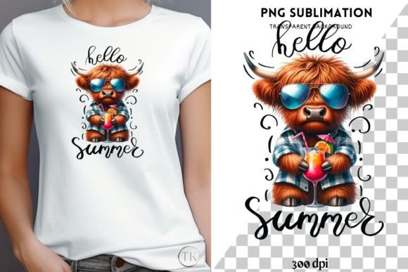 Hello Summer, Highland Cow Art, Tshirt Graphics